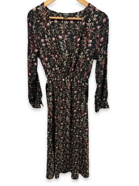 HOMMAGE Los Angeles Black Floral Surplice Midi Dress Small
